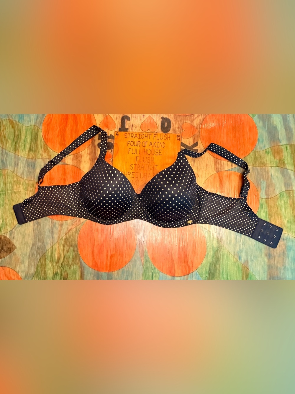Modern Movement Bra Black Yellow Dots Y22BM260 Size 34D Nylon Spandex Adjustable